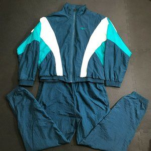 Vintage Reebok 2pc Green Sport Track Suit Women's L Windbreaker Jacket & Pants